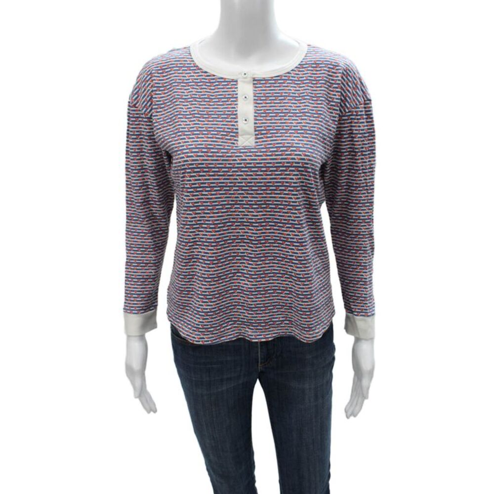 Joy Street Women Striped Pima Cotton Henley T-Shirt Long Sleeve Size XS